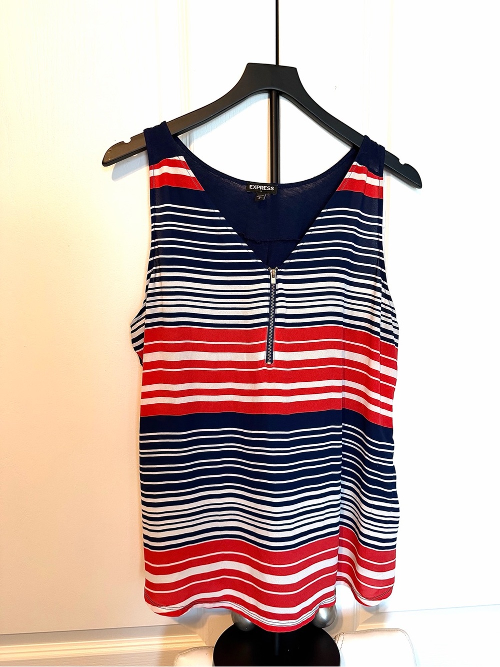 Express Red, Navy & White Striped Zip-Front Tank